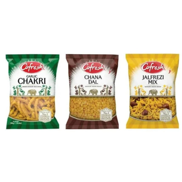 Cofresh Garlic Chakri, Chana Dal, and Jalfrezi Mix, Savoury Indian Snack Variety Pack