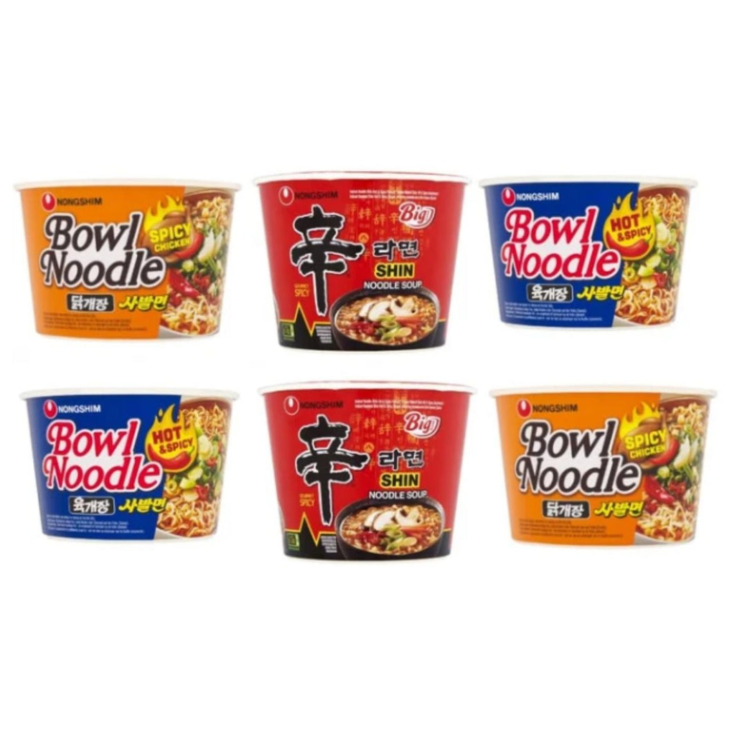 Nongshim Bowl Noodle Soup Variety Pack, Spicy Chicken and Hot & Spicy, Shin Big Cup, Instant Noodles