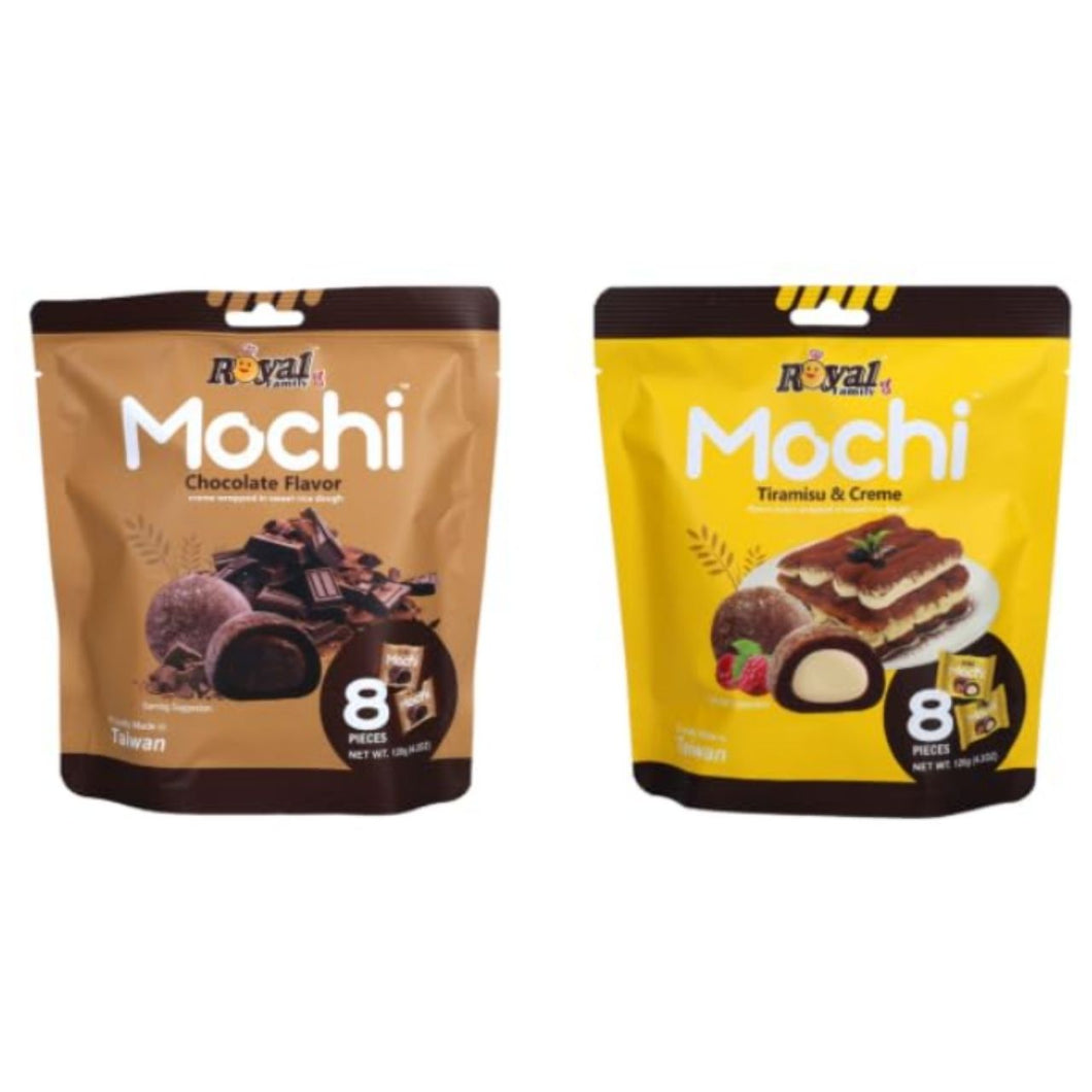 Royal Family Mochi, Chocolate Flavor & Tiramisu and Creme, Sweet Rice Dough, Pack of 2