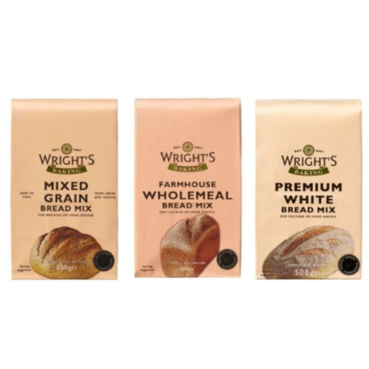Wrights Variety Bread Mix  - Mixed Grain, Farmhouse Wholemeal & Premium White - 500g