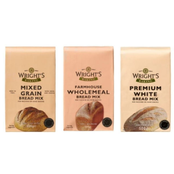 Wrights Variety Bread Mix  - Mixed Grain, Farmhouse Wholemeal & Premium White - 500g