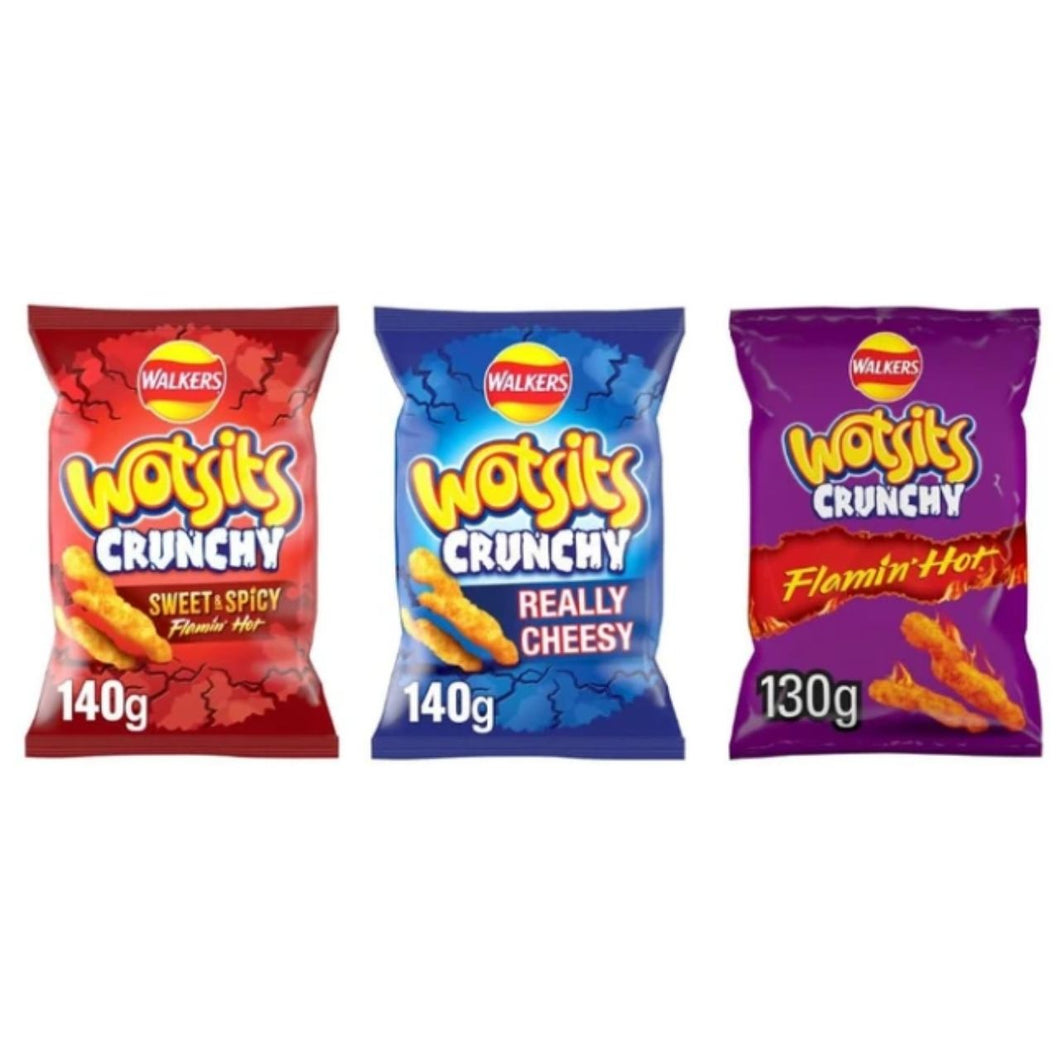 Walkers Wotsits Crunchy Variety Pack, Sweet & Spicy, Flamin' Hot, Really Cheesy, 140g & 130g