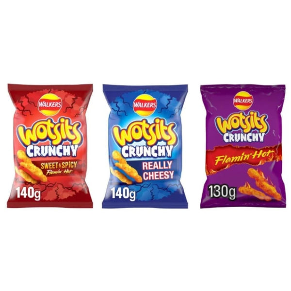 Walkers Wotsits Crunchy Variety Pack, Sweet & Spicy, Flamin' Hot, Really Cheesy, 140g & 130g
