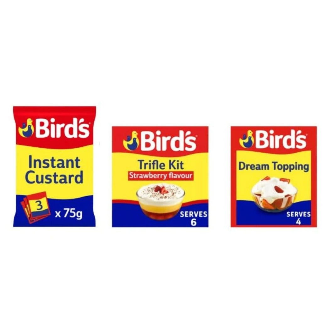 Bird's Instant Custard, Strawberry Trifle Kit, and Dream Topping Dessert Bundle