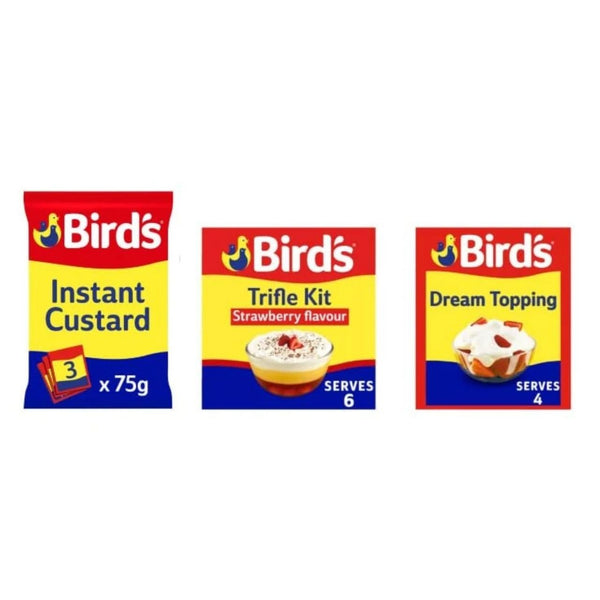 Bird's Instant Custard, Strawberry Trifle Kit, and Dream Topping Dessert Bundle