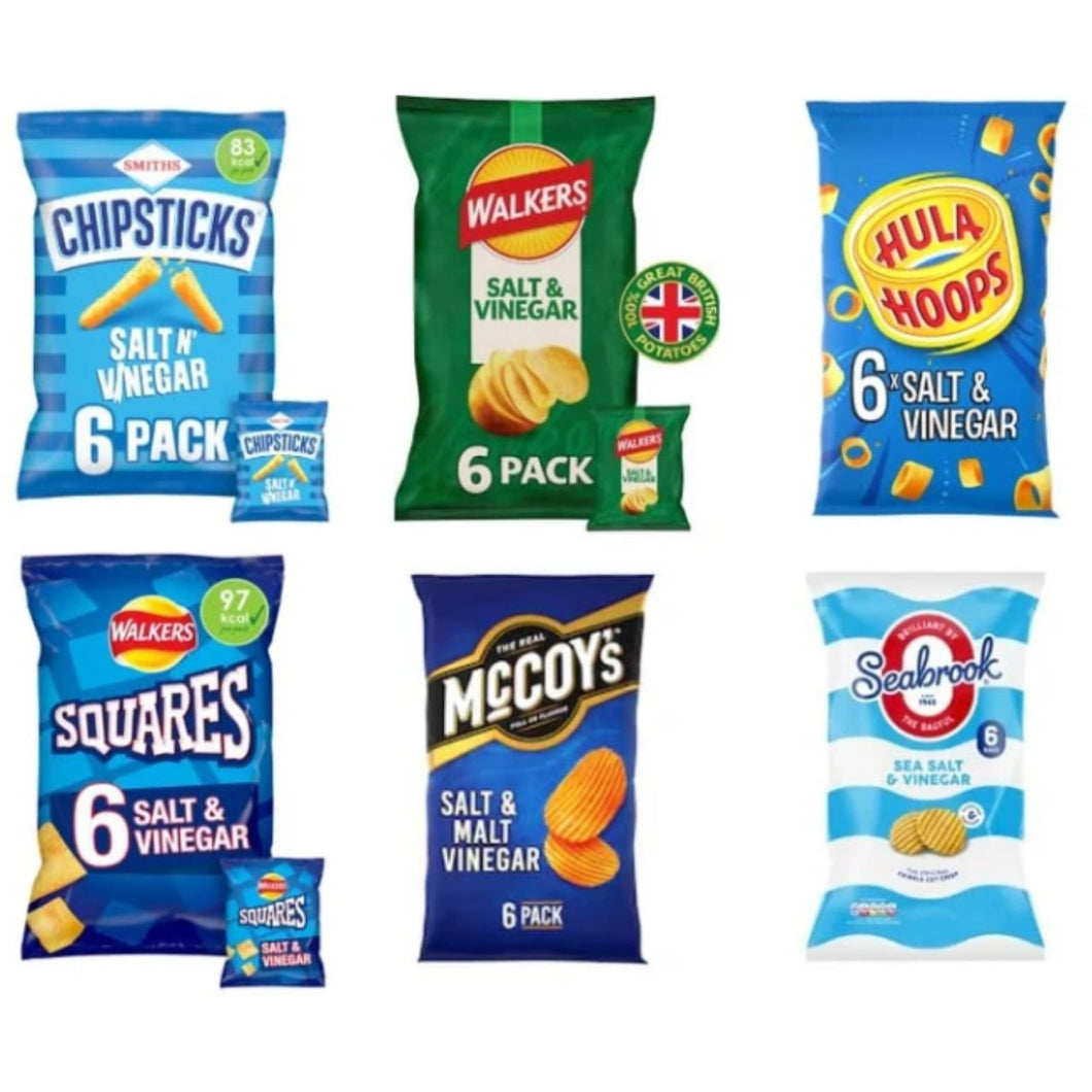 Salt & Vinegar Crisp Lovers Variety Pack - Walkers, Smiths, Hula Hoops, McCoy's, Seabrook Salt & Vinegar Crisps Variety.