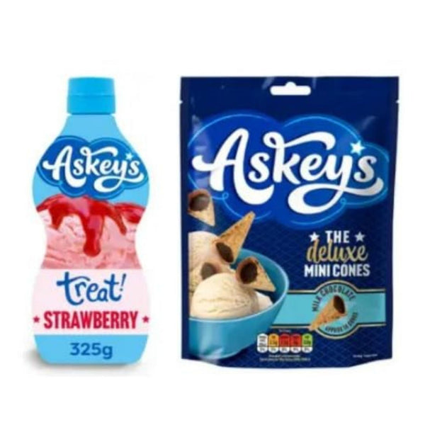 Askey's Strawberry Treat Sauce and Deluxe Mini Cones Bundle