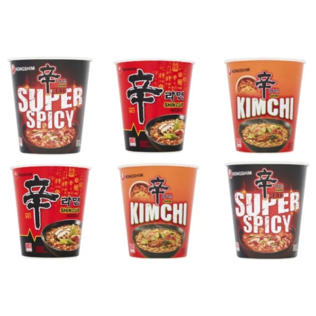Nongshim Shin Cup Noodle Variety Pack, Super Spicy and Kimchi Flavours, Instant Ramen