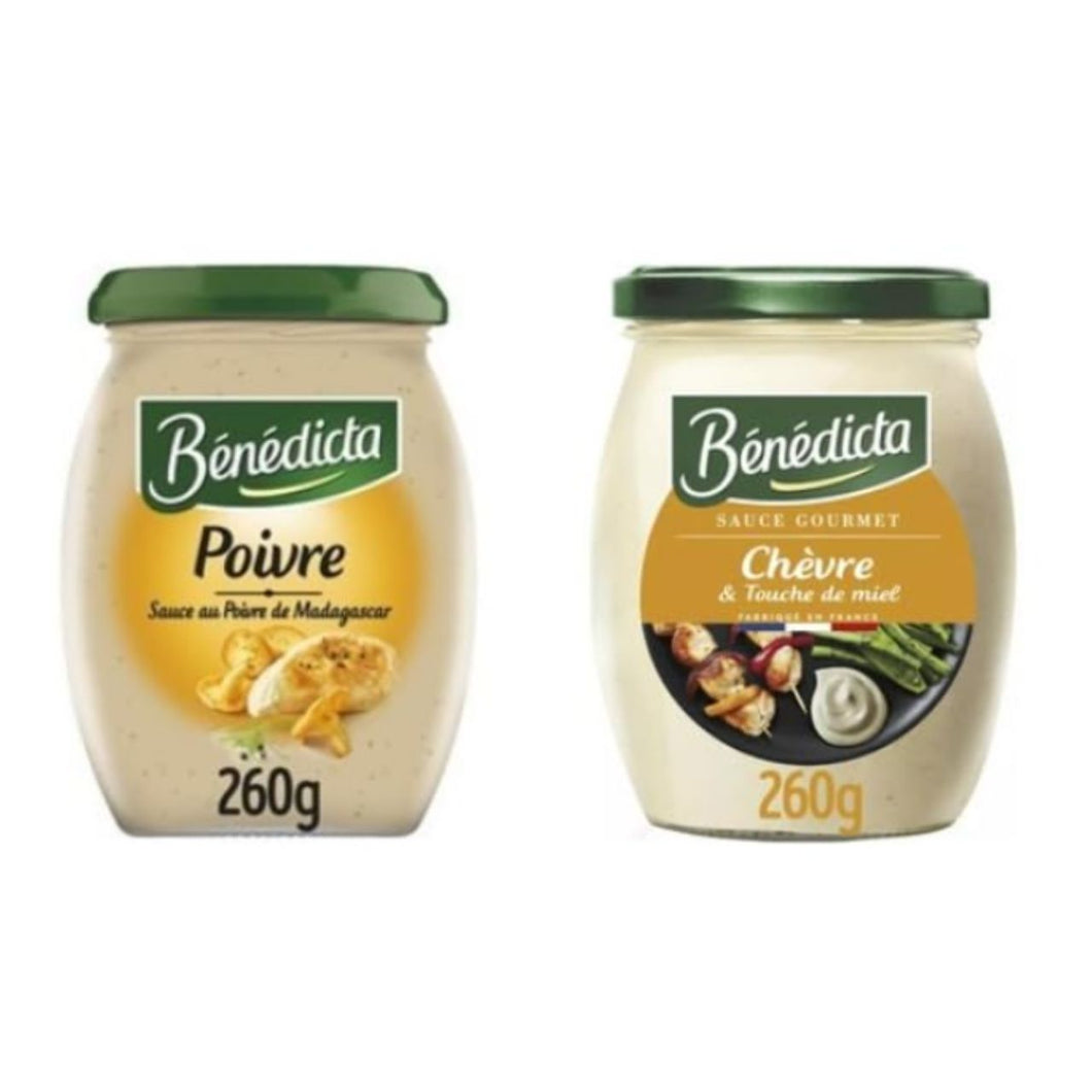Bénédicta Gourmet Sauce, Poivre au Poivre de Madagascar & Chèvre with Honey, 260g