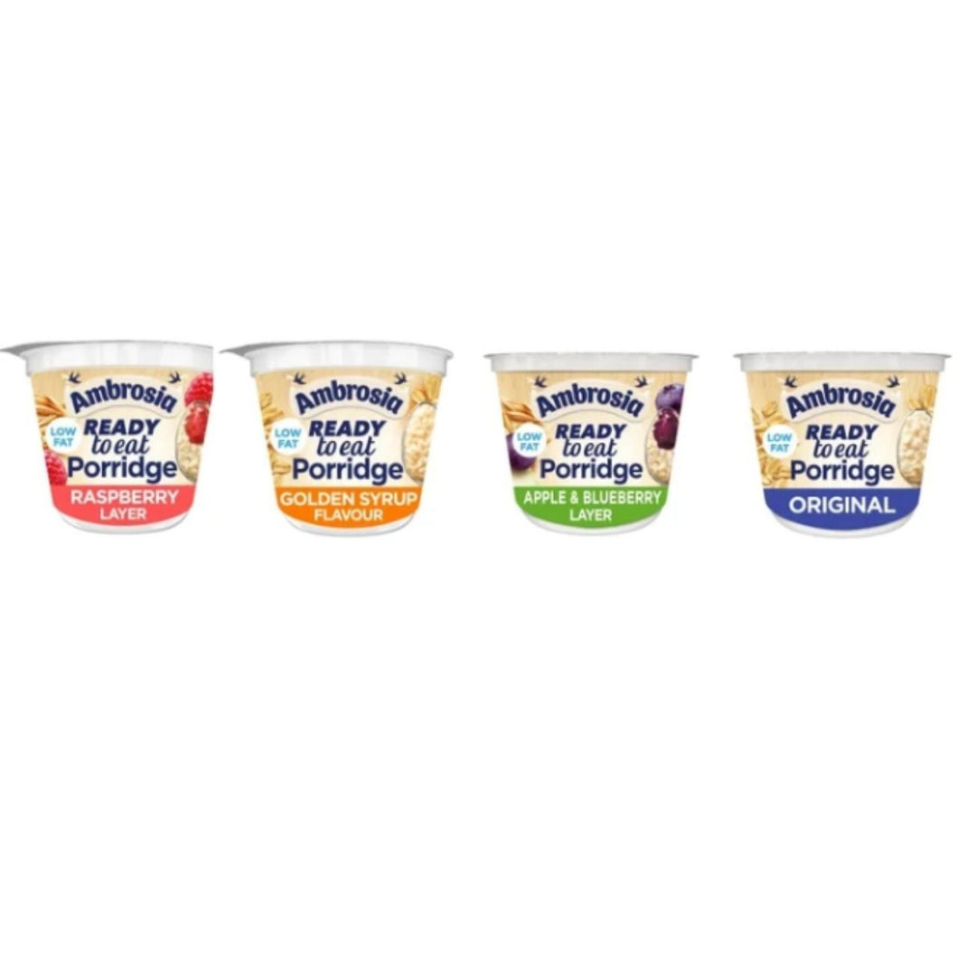 Ambrosia Ready to Eat Porridge, Low Fat, Assorted Flavours, Raspberry Layer, Golden Syrup, Apple & Blueberry, Original