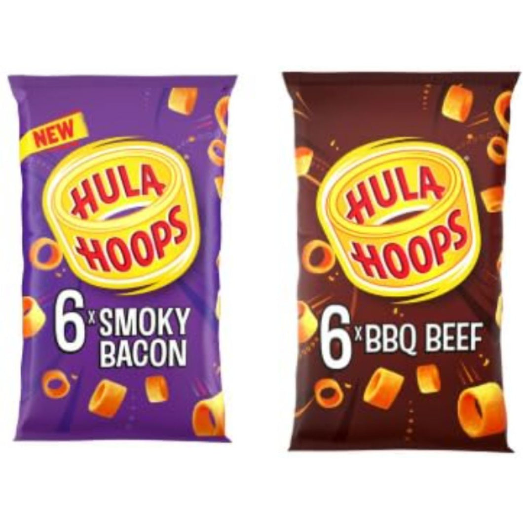 Hula Hoops Crisps, Smoky Bacon and BBQ Beef Flavours, Multipack.