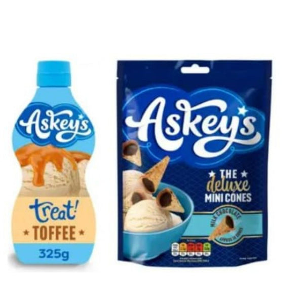 Askey's Treat Toffee Sauce and Deluxe Mini Cones Bundle.