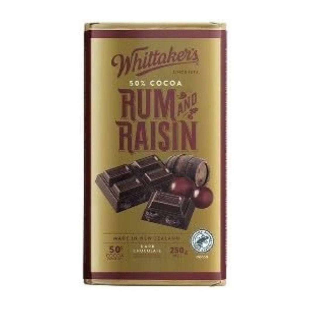 Whittaker's Rum and Raisin Dark Chocolate Block, 50% Cocoa, Made in New Zealand, 250g