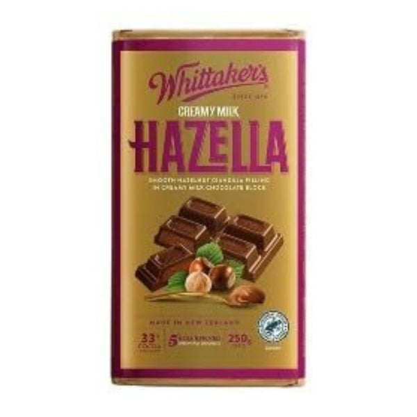 Whittaker's Hazella Creamy Milk Chocolate Block, Smooth Hazelnut Praline, Made in New Zealand, 250g