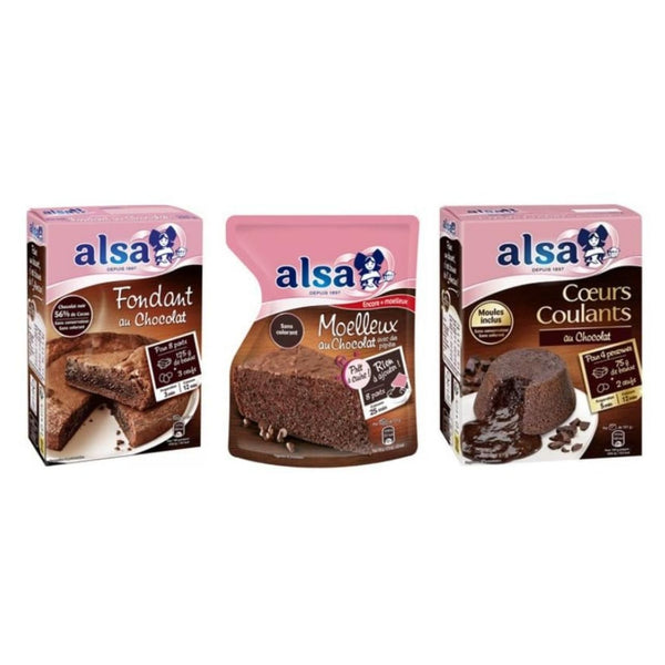 Alsa Chocolate Baking Mix Bundle, Fondant au Chocolat, Moelleux, Coeurs Coulants, No Colouring