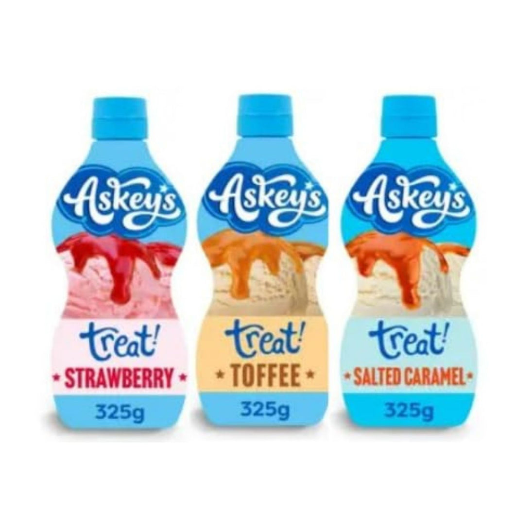 Askey's Treat Ice Cream Sauce, Strawberry, Toffee and Salted Caramel 325g