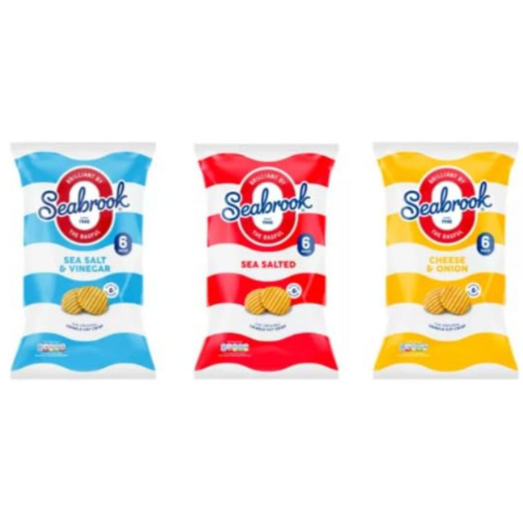 Seabrook Crisps Multipack, Sea Salt & Vinegar, Sea Salted, Cheese & Onion Flavours