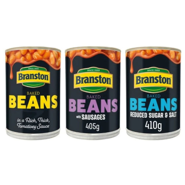 Branston Baked Beans, in a Rich Thick Tomatoey Sauce, with Sausages, Reduced Sugar & Salt, Variety Pack