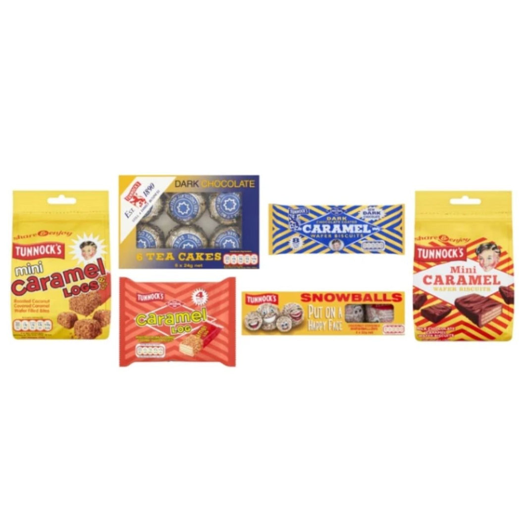 Tunnock's Variety Pack, Caramel Logs, Tea Cakes, Snowballs, Wafer Biscuits, Milk & Dark Chocolate