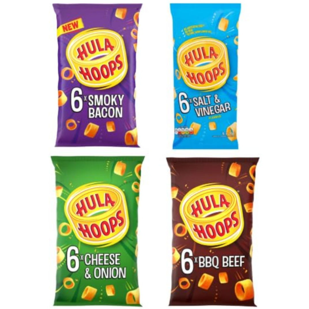 Hula Hoops Multipack Crisps, Smoky Bacon, Salt & Vinegar, Cheese & Onion, BBQ Beef, 4 Varieties.