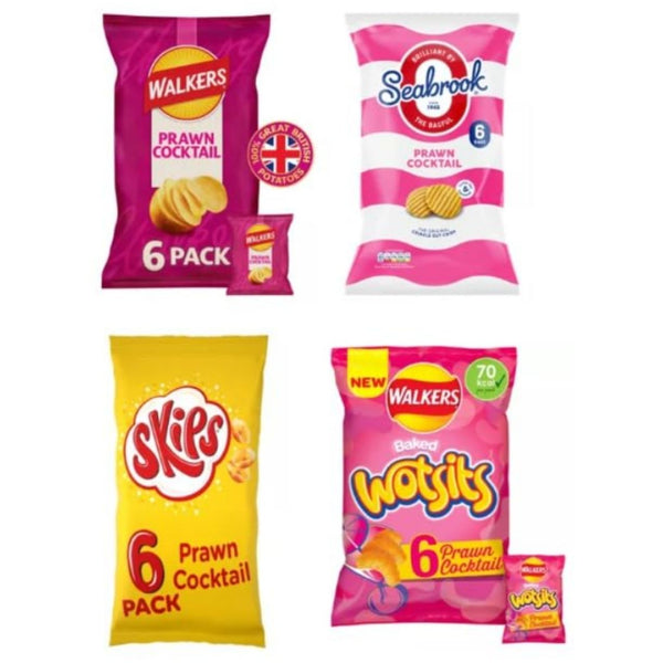 Prawn Cocktail Crisps Variety Bundle, Includes Seabrook, Walkers, Skips and Wotsits.