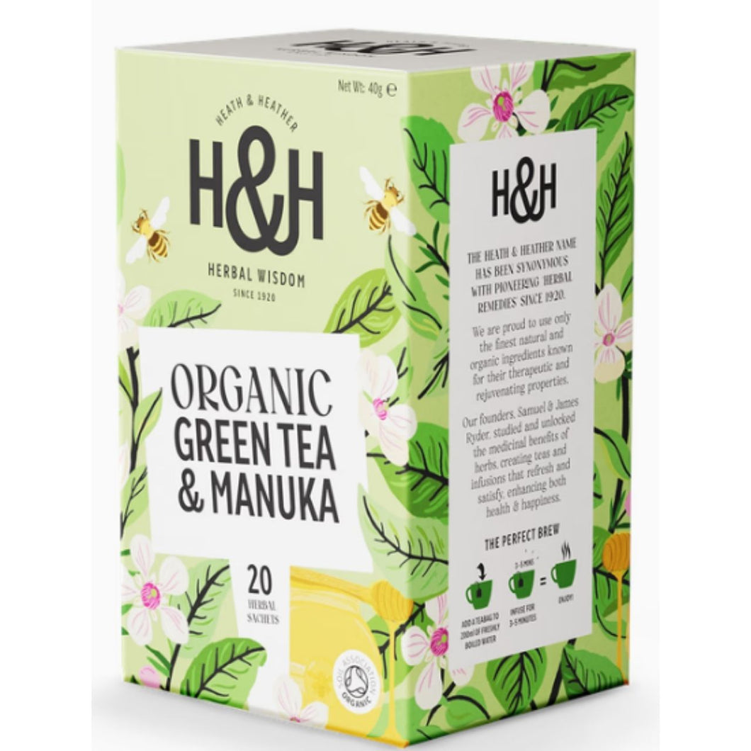 Heath & Heather Organic Green Tea with Manuka 20 Tea Bags