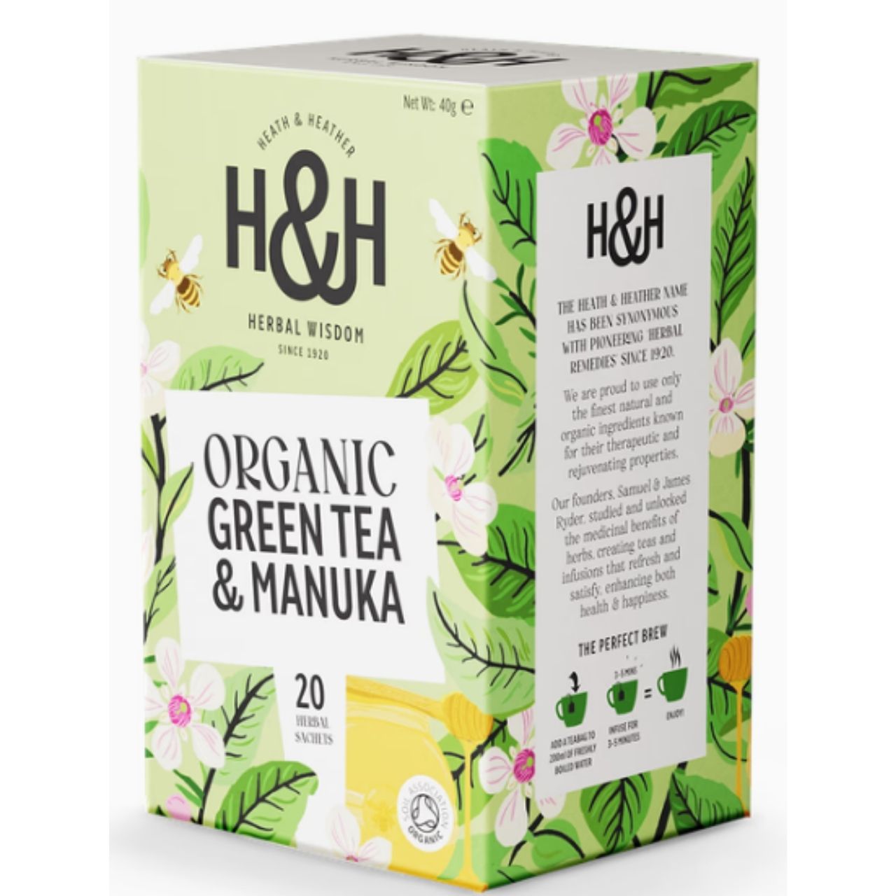 Heath & Heather Organic Green Tea with Manuka 20 Tea Bags