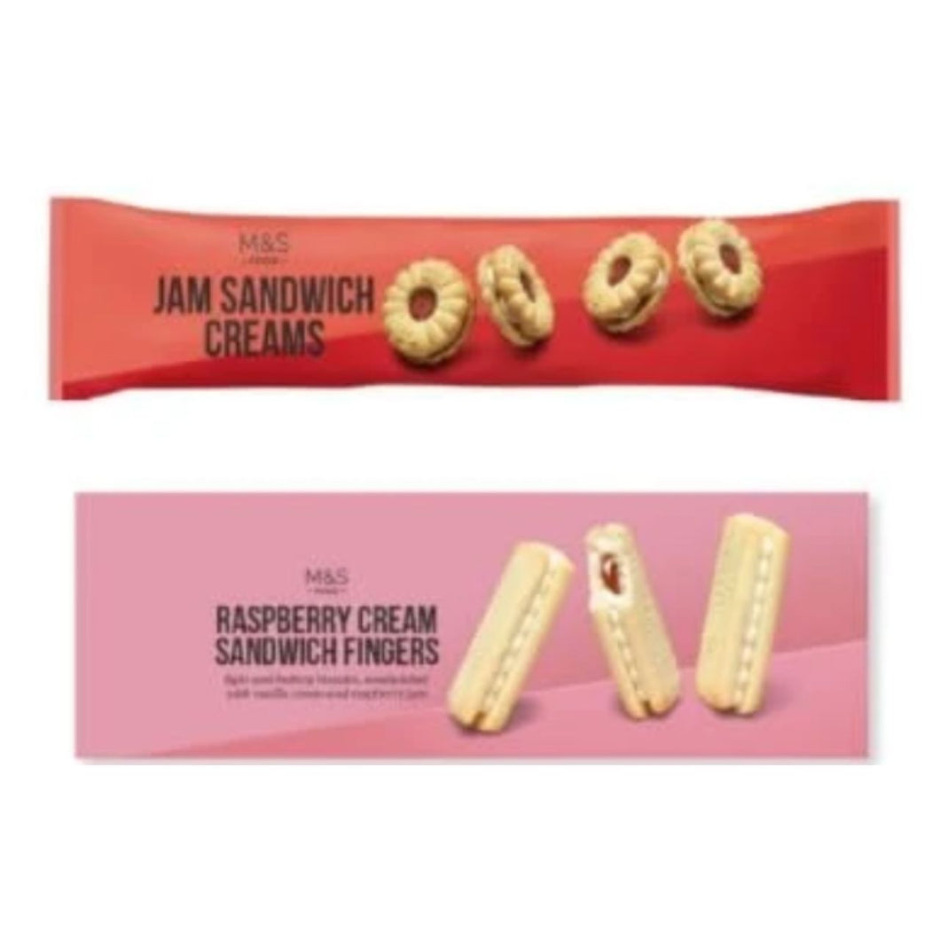 M&S Jam Sandwich Creams and Raspberry Cream Sandwich Fingers, Biscuit Variety Pack