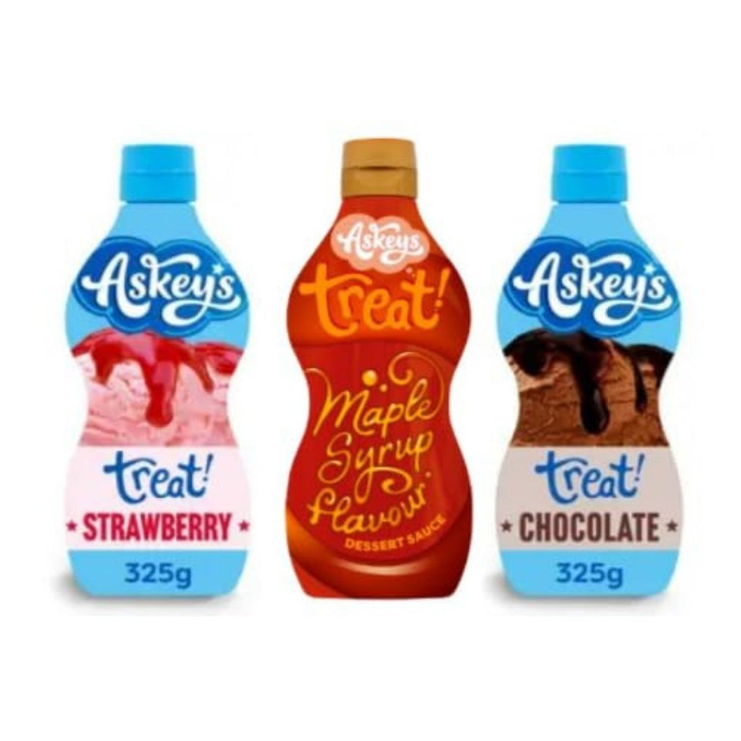 Askey's Treat Dessert Sauce, Strawberry, Chocolate, and Maple Syrup Flavour, 325g