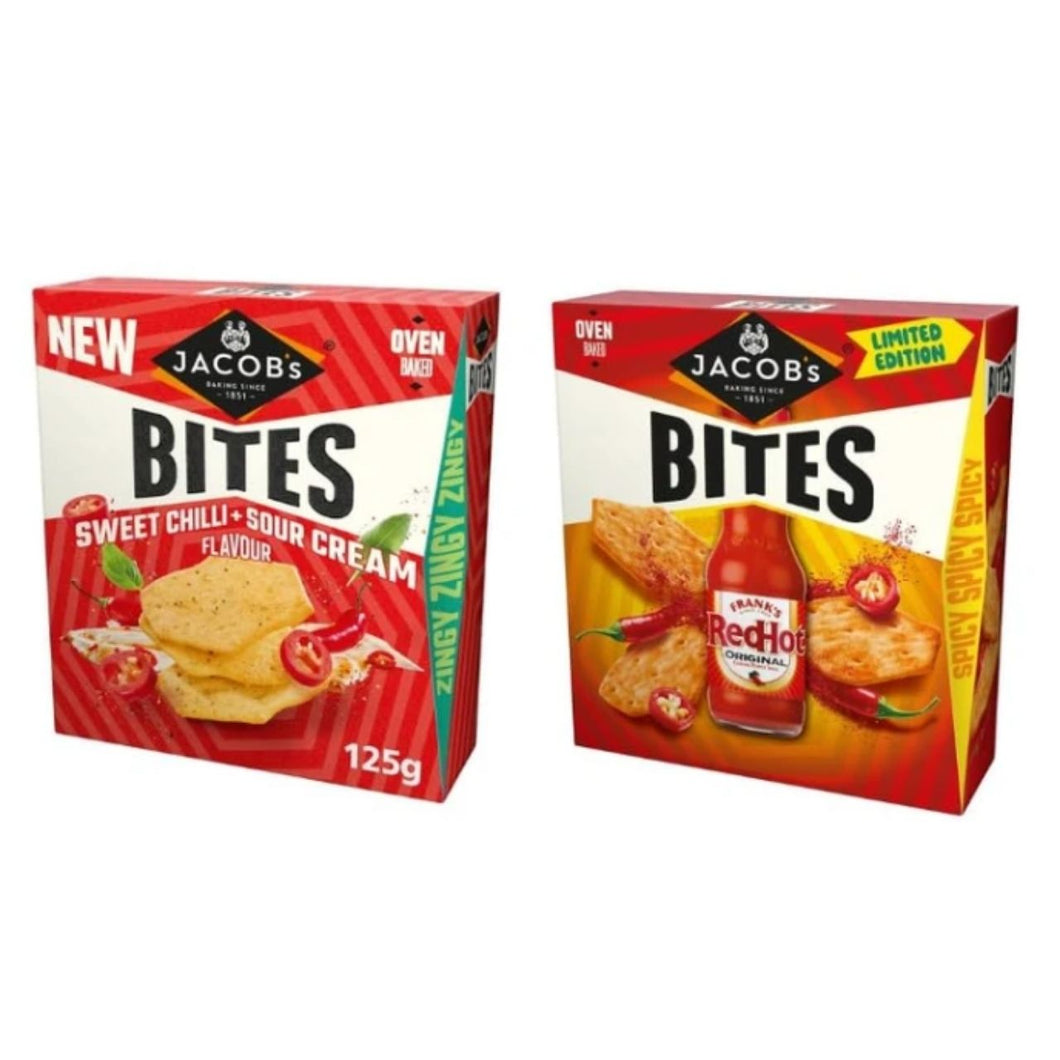 Jacob's Bites Oven Baked Crackers, Sweet Chilli & Sour Cream and Frank's RedHot Flavours, 125g