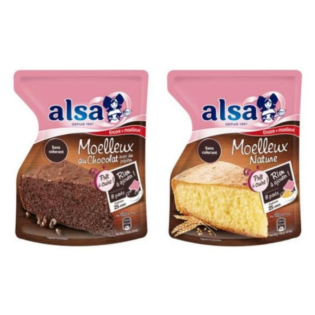 Alsa Moelleux Soft Cake Mix, Chocolate with Chips and Nature Variants, No Colouring