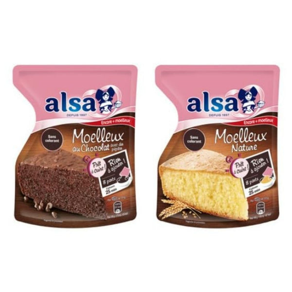 Alsa Moelleux Soft Cake Mix, Chocolate with Chips and Nature Variants, No Colouring