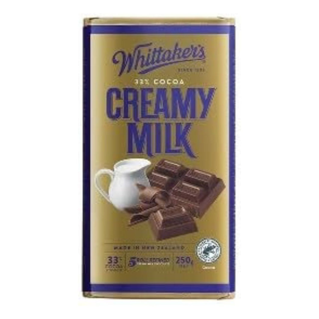 Whittaker's Creamy Milk Chocolate Block, 33% Cocoa, Made in New Zealand, 250g