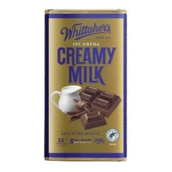 Whittaker's Creamy Milk Chocolate Block, 33% Cocoa, Made in New Zealand, 250g