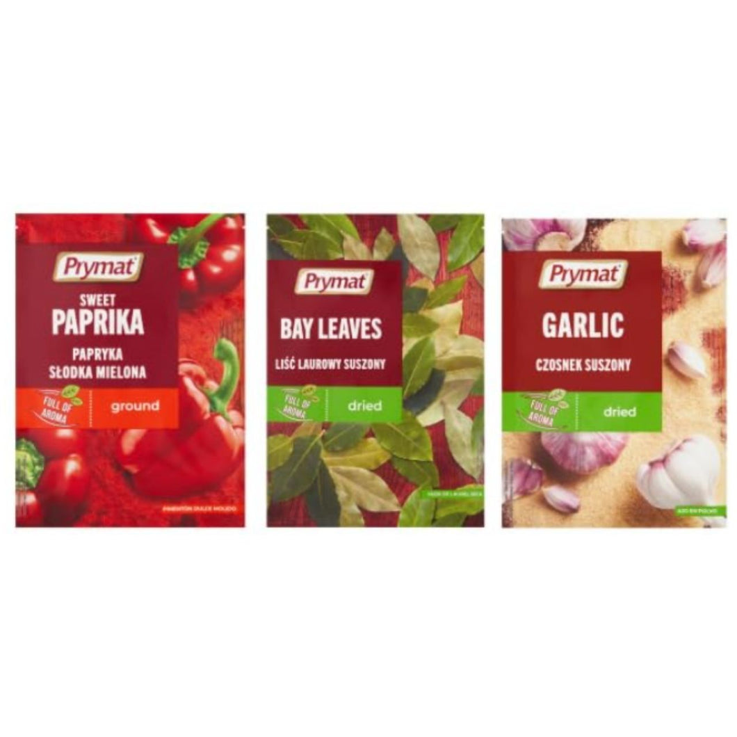 Prymat Sweet Paprika, Bay Leaves, and Garlic Spice Set, Dried, Ground, Full of Aroma
