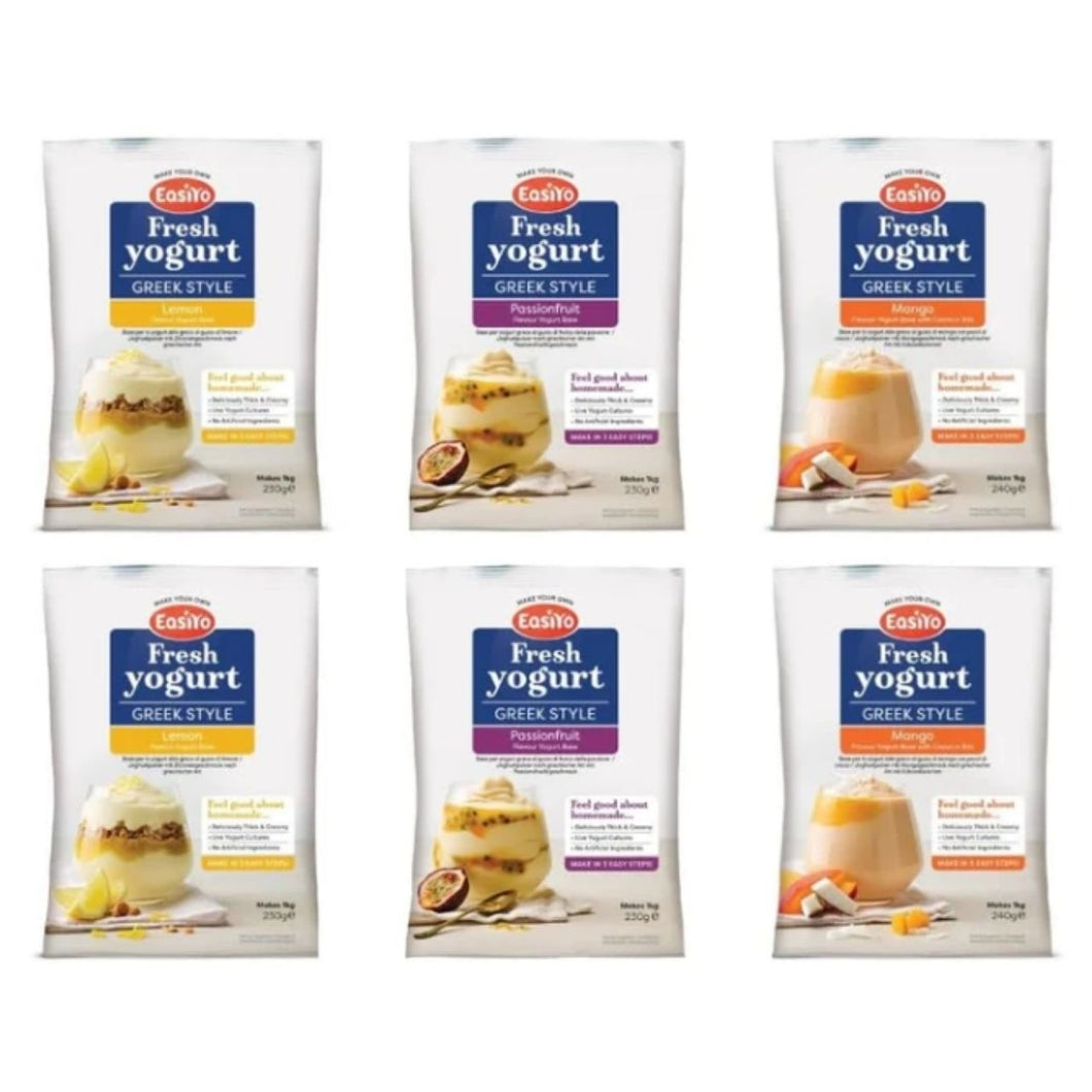 EasiYo Fresh Greek Style Yogurt, Lemon, Passionfruit & Mango Flavours, Makes 1kg