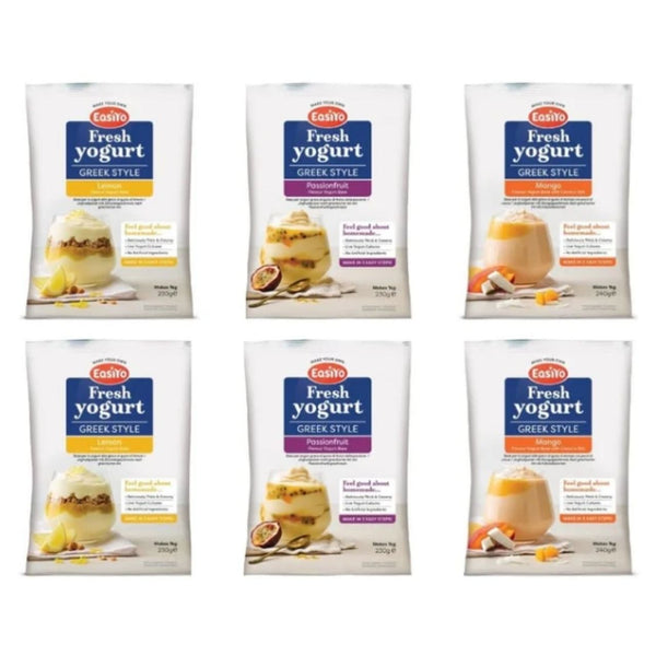 EasiYo Fresh Greek Style Yogurt, Lemon, Passionfruit & Mango Flavours, Makes 1kg