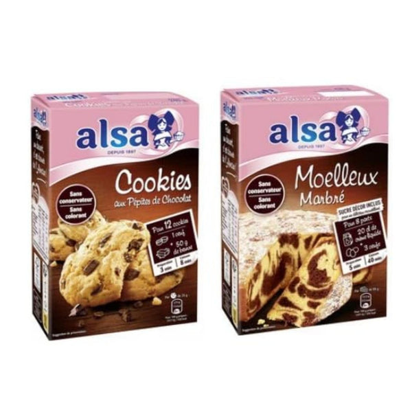 Alsa Baking Mix Bundle, Cookies aux Pépites de Chocolat and Moelleux Marbré, No Preservatives