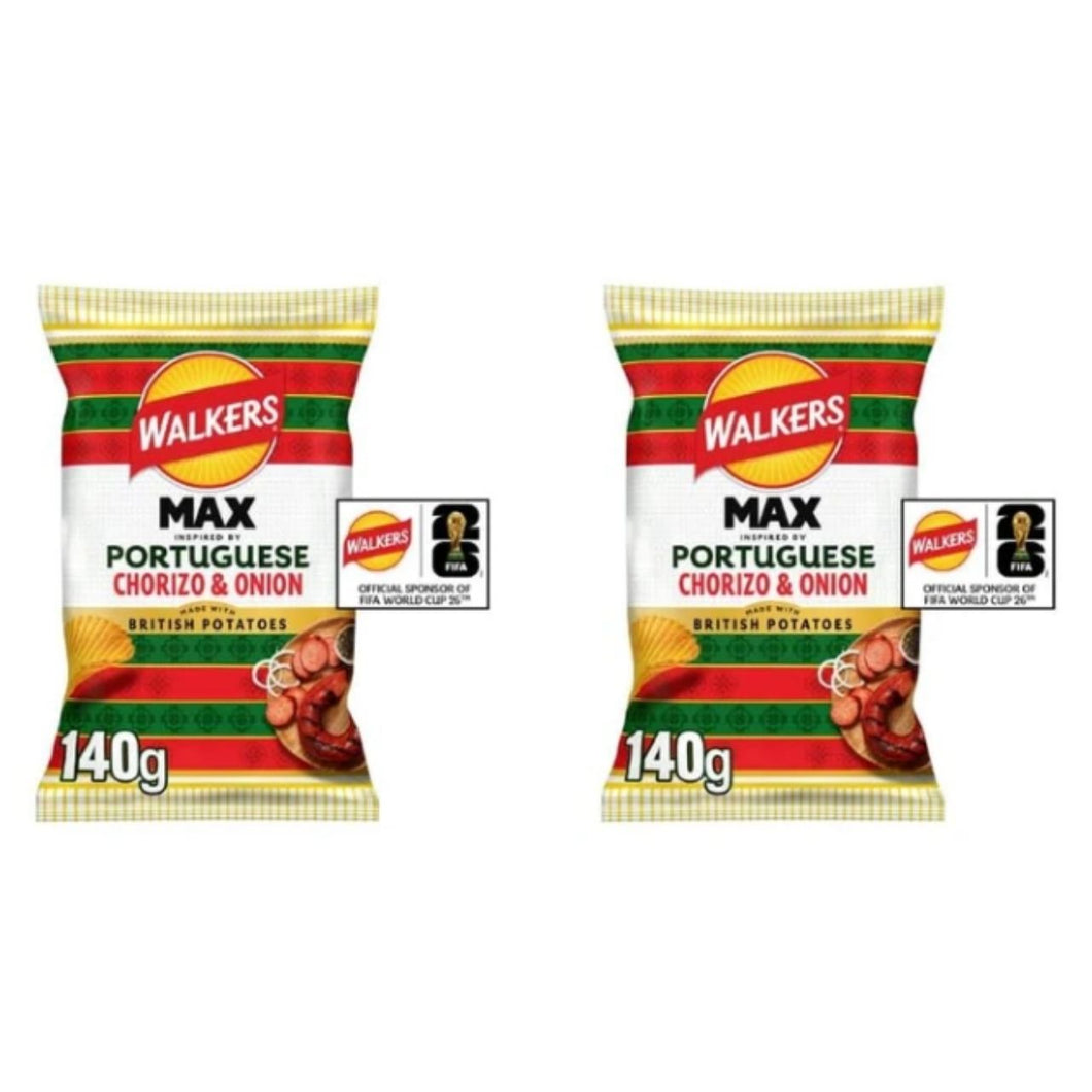 Walkers MAX Portuguese Chorizo & Onion Crisps, Made with British Potatoes, Pack of 2