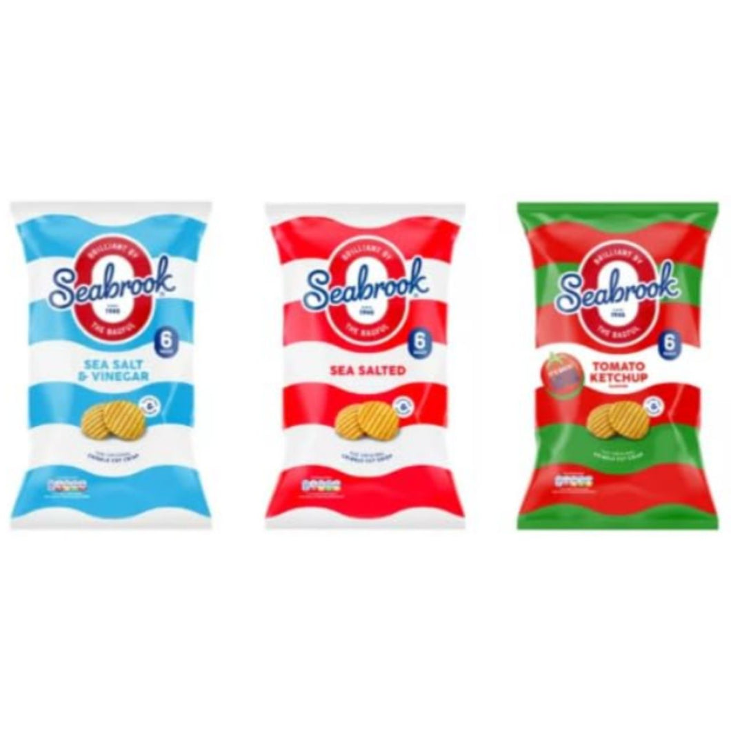 Seabrook Crinkle Cut Crisps, Variety Pack, Sea Salt & Vinegar, Sea Salted, Tomato Ketchup
