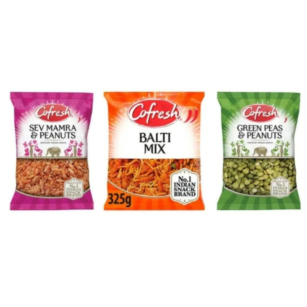 Cofresh Savoury Indian Snack Variety, Sev Mamra & Peanuts, Balti Mix, Green Peas & Peanuts