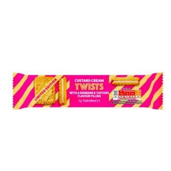 Sainsbury's 150g Rhubarb & Custard Cream Twists Flavour Filling Biscuits, Limited Edition