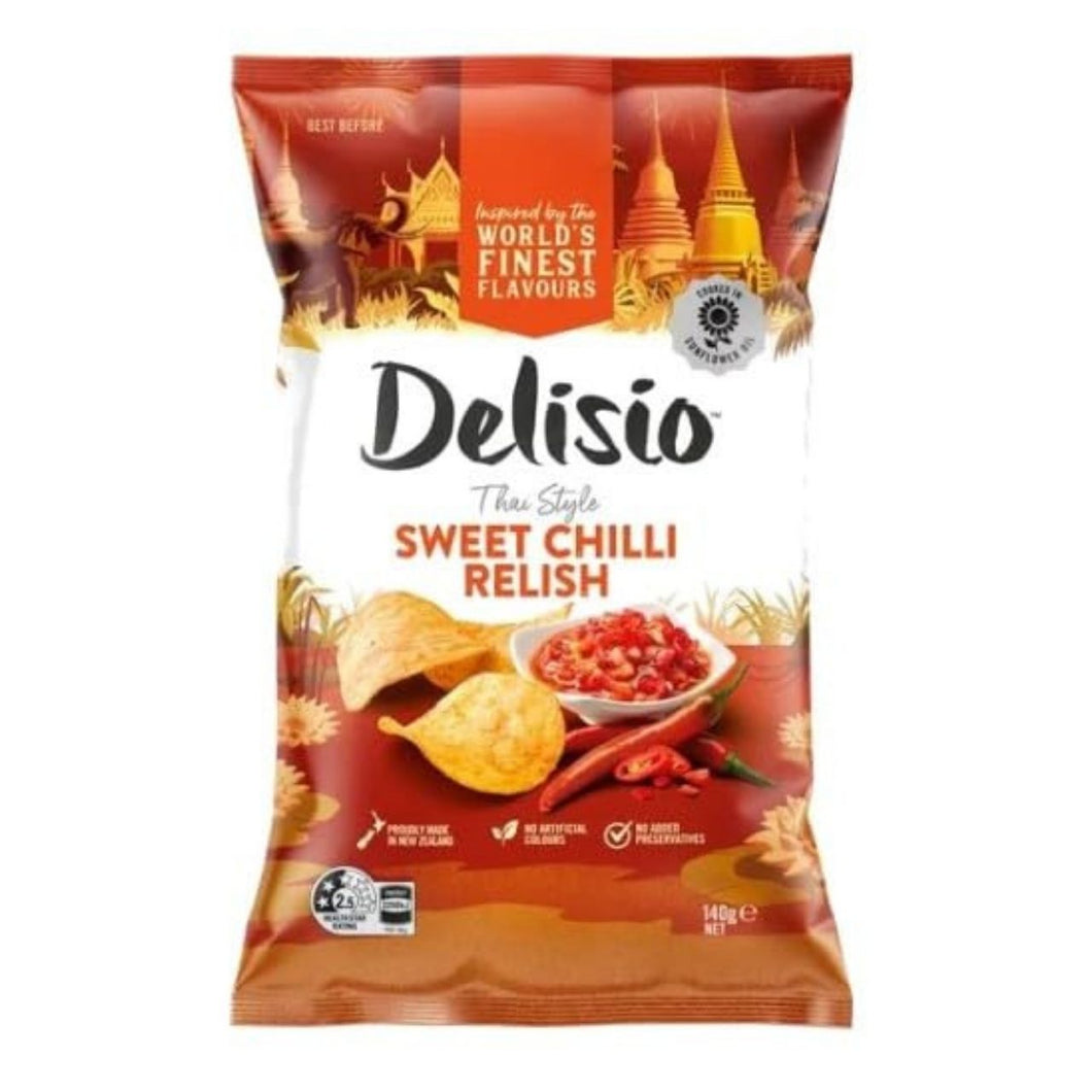 Delisio Thai Style Sweet Chilli Relish Potato Chips, No Artificial Colours, No Added Preservatives, 140g