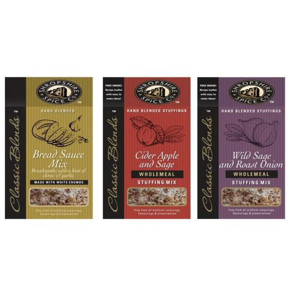 SHROPSHIRE SPICE CO. Bread Sauce,Cider Apple & Sage Wholemeal Stuffing, Sage & Roast Onion Wholemeal Stuffing Mix, 150g