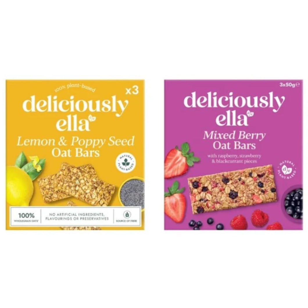 Deliciously Ella Oat Bars - Lemon & Poppy Seed 3x50g and Mixed Berry 3x50g