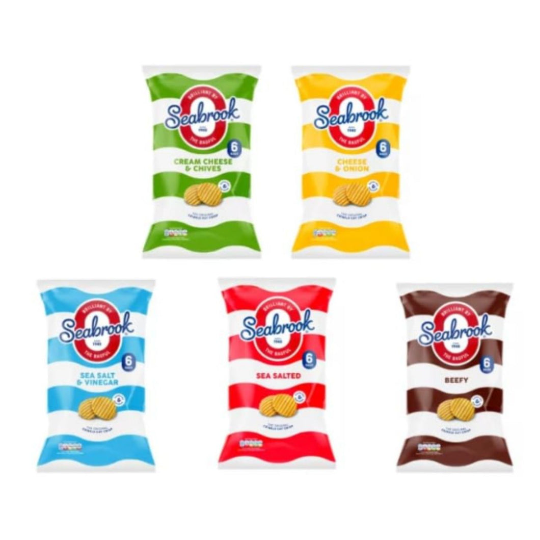 Seabrook Crisps Variety Pack, 5 Flavours, Cream Cheese & Chives, Cheese & Onion, Sea Salt & Vinegar, Sea Salted, Beefy