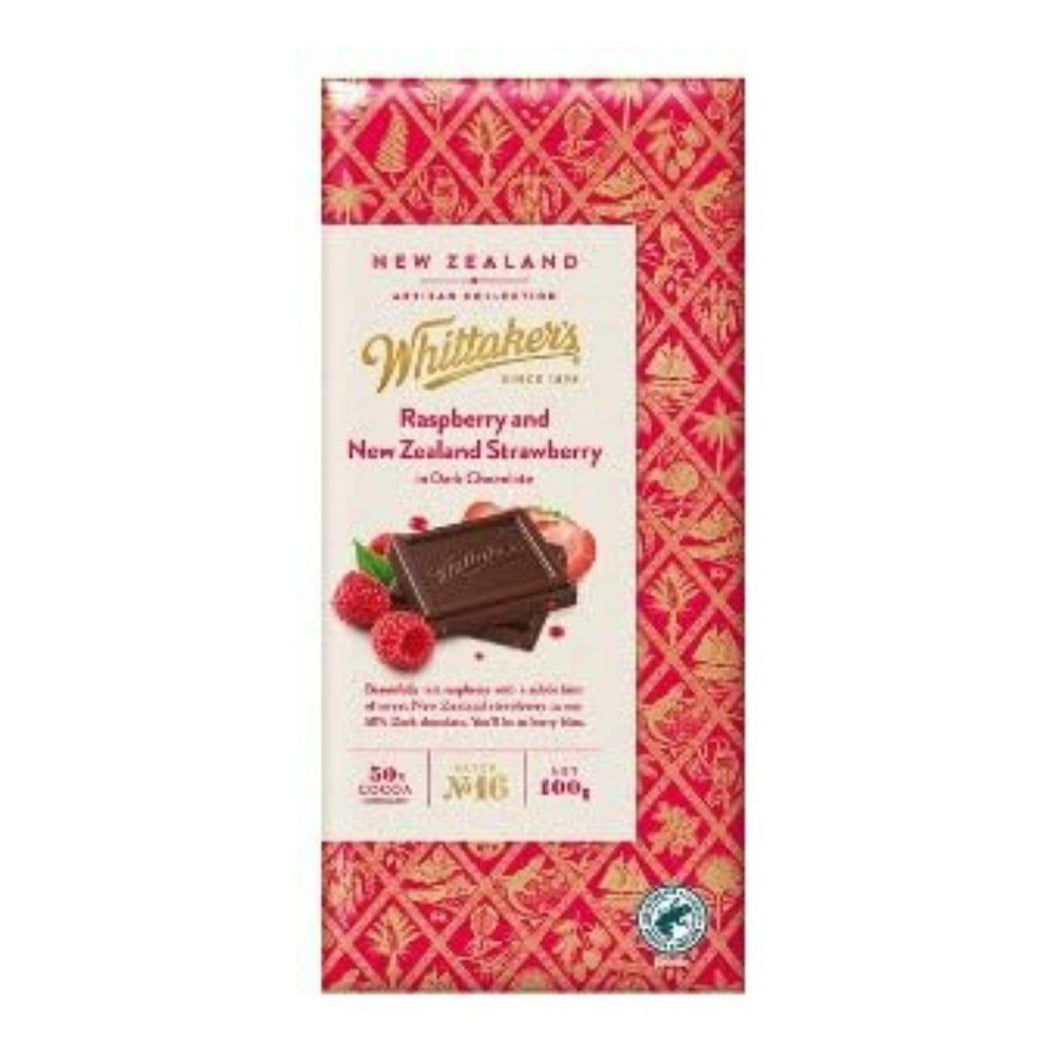 Whittaker's Raspberry and New Zealand Strawberry in Dark Chocolate, 50% Cocoa, 100g