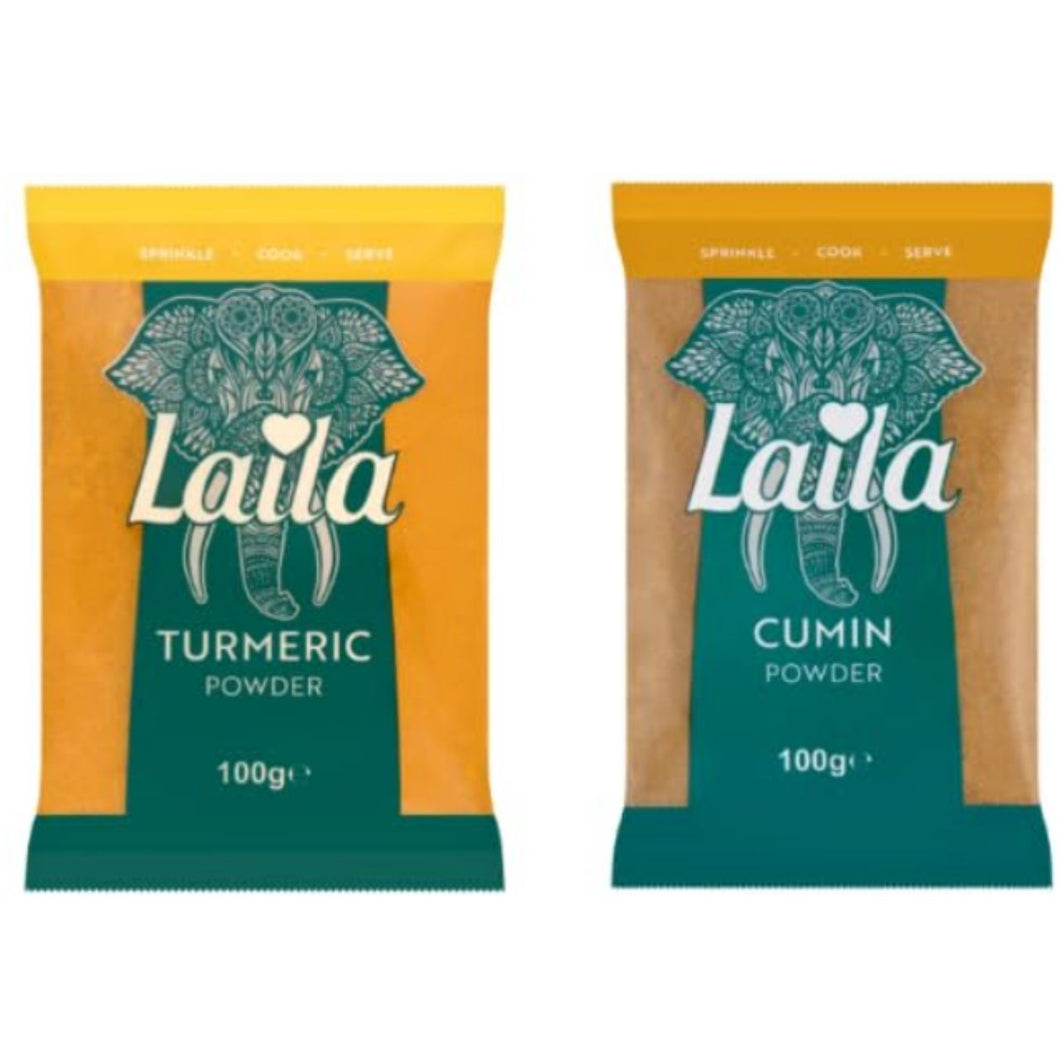 Laila Turmeric Powder and Cumin Powder, Ground Spice Blend, 100g Each