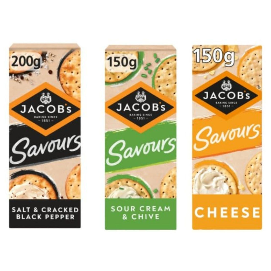 Jacob's Savours Crackers, Salt & Cracked Black Pepper, Sour Cream & Chive, Cheese