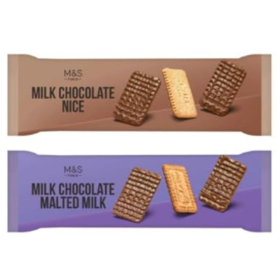 M&S Food Milk Chocolate Nice and Malted Milk Biscuits, Two Variety Pack